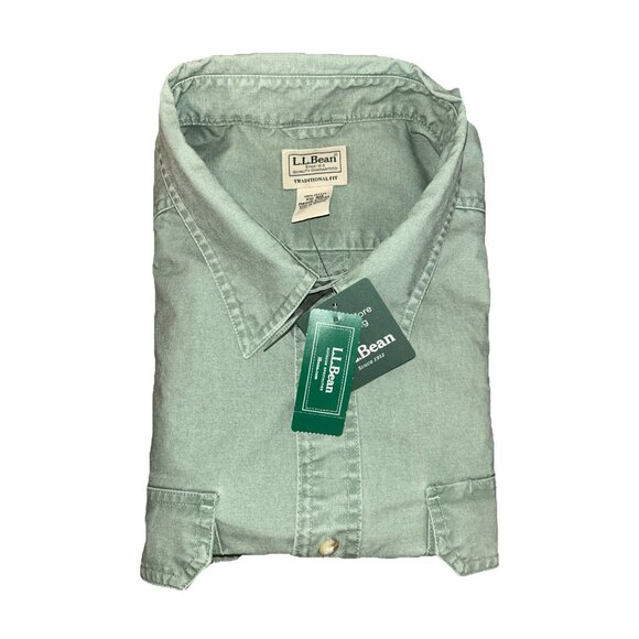 L.L. Bean Men's Sunwashed Canvas Shirt XXL Traditional Fit Bay Leaf 270133 New - Picture 9 of 10